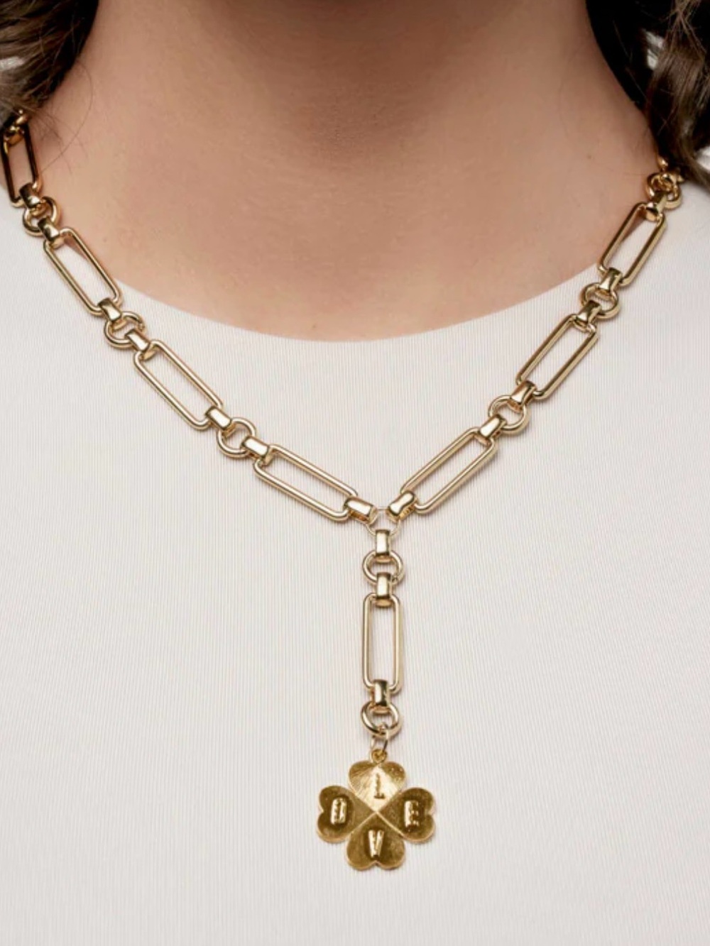 Mayamar Love Clover Bold Link Lariat Necklace